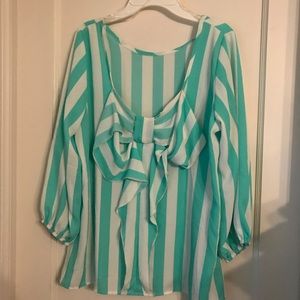 Voll green & white striped blouse size L (LOC1)